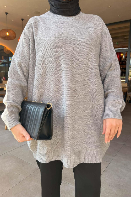 Self Patterned Knitwear Sweater Gray