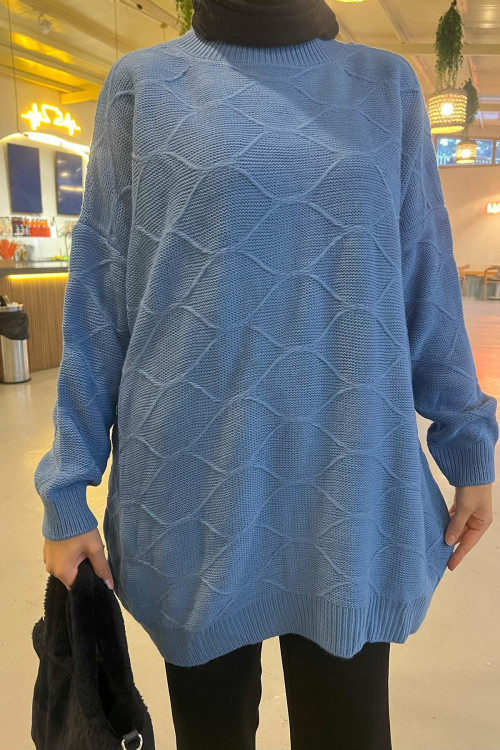 Self-Patterned Knitwear Sweater Blue