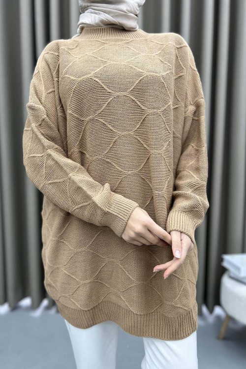 Self-Patterned Knitwear Sweater Milky Coffee