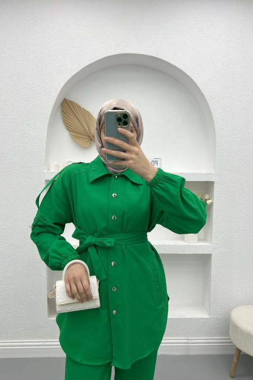 Linen Shirt Set Green