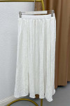 Wrinkled Pattern Elastic Waist Skirt White