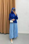 Wrinkled Pattern Elastic Waist Skirt Blue