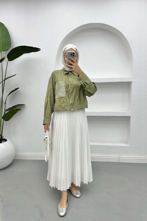 Wrinkled Pattern Crop Shirt Khaki