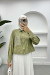 Wrinkled Pattern Crop Shirt Khaki