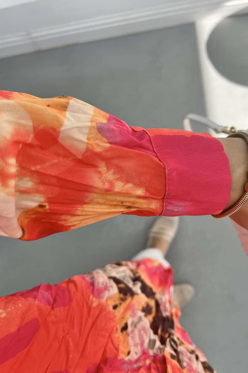 Wrinkled Patterned Shirt Fuchsia