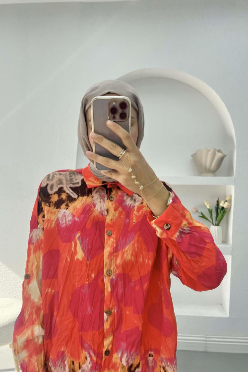 Wrinkled Patterned Shirt Fuchsia