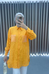 Wrinkled Fabric Pocket Detail Long Shirt Yellow