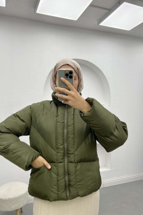 Short Puffer Jacket Khaki