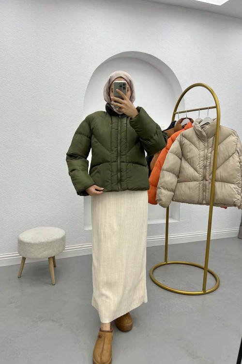 Short Puffer Jacket Khaki