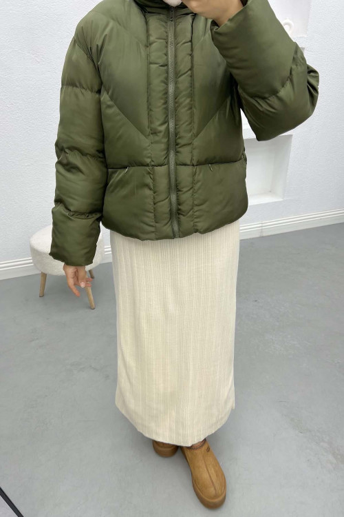 Short Puffer Jacket Khaki