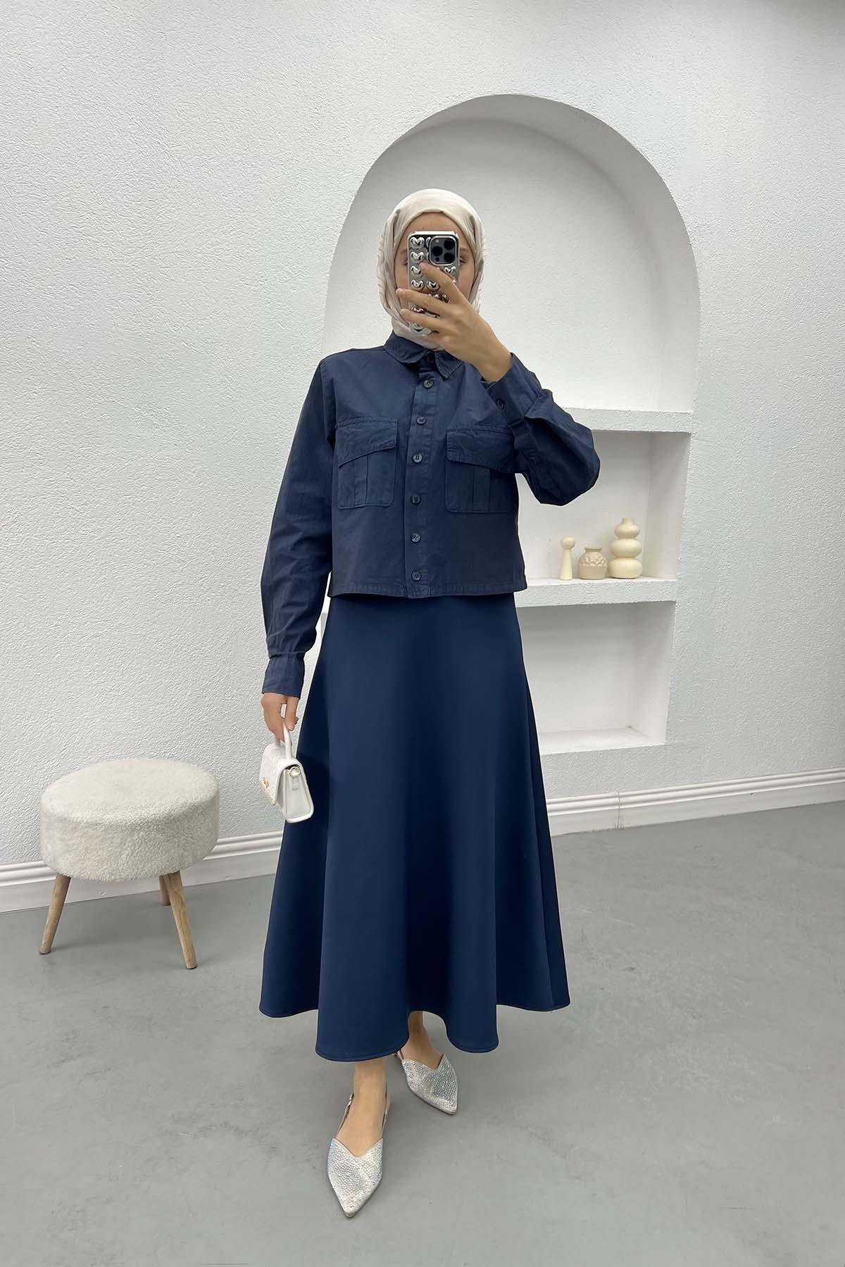 Flared Skirt Navy Blue