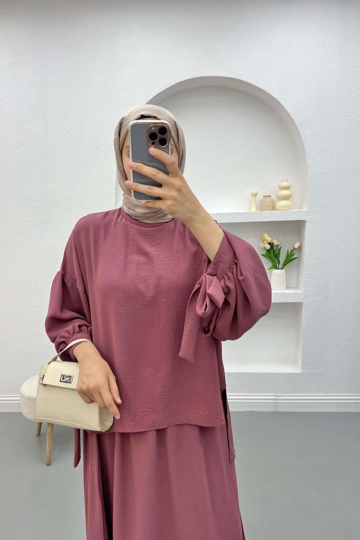 Sleeve Tied Skirt Suit Dusty Rose