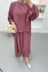 Sleeve Tied Skirt Suit Dusty Rose