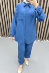 Sleeve Tied Shirt Set Blue