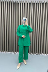 Sleeve Tied Shirt Set Green