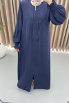 Navy Blue Gathered Sleeve Abaya