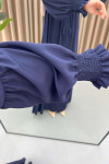 Navy Blue Gathered Sleeve Abaya