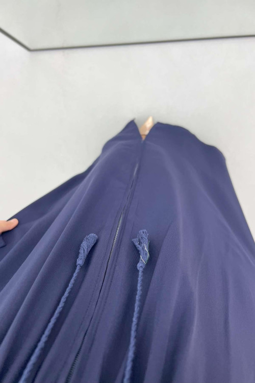 Navy Blue Gathered Sleeve Abaya