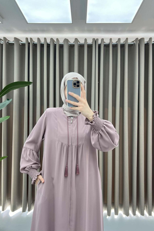 Sleeve Pleated Abaya Powder