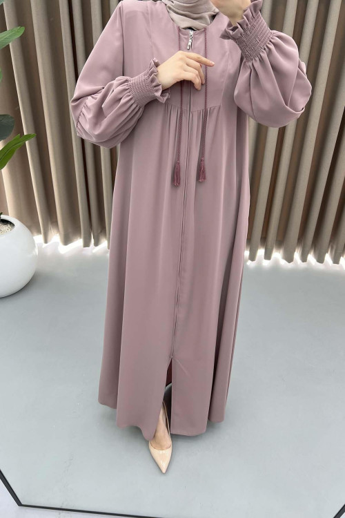 Sleeve Pleated Abaya Powder