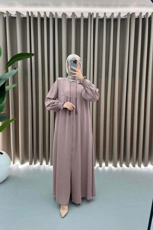 Sleeve Pleated Abaya Powder