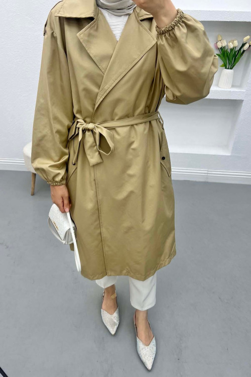 Gathered Sleeve Trench Coat Beige