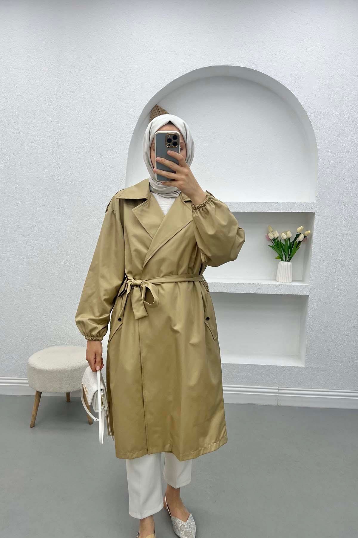 Gathered Sleeve Trench Coat Beige