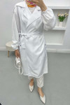 Gathered Sleeve Trench Coat White