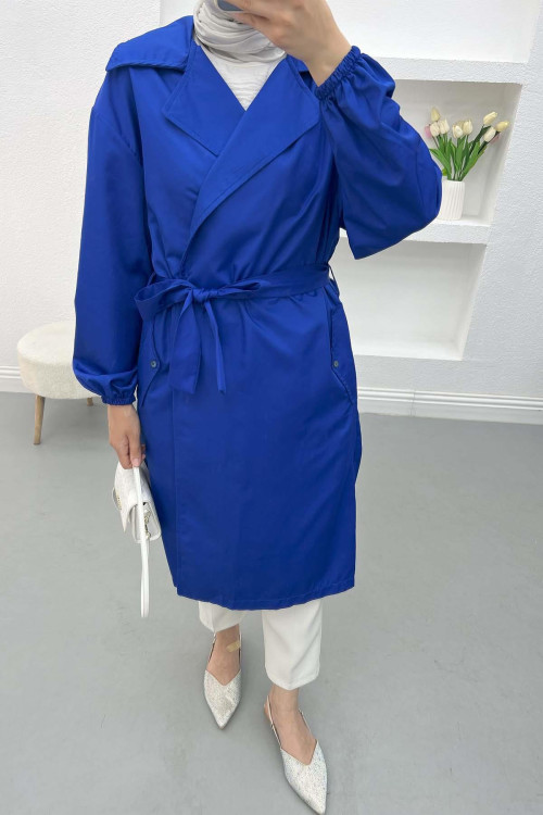 Gathered Sleeve Trench Coat Saxe Blue