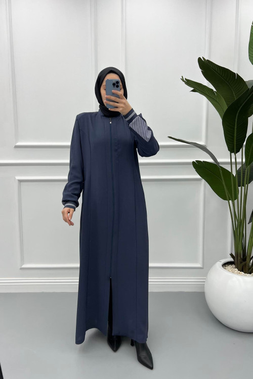 Striped Sleeve Abaya Gray