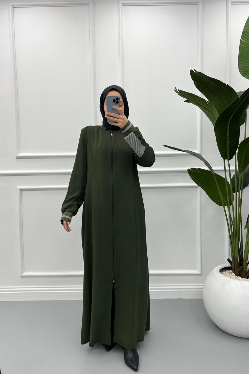 Striped Sleeve Abaya Green