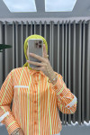 Sleeve Detailed Striped Shirt Orange