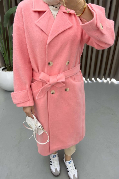 Sleeve Detailed Cashmere Coat Pink