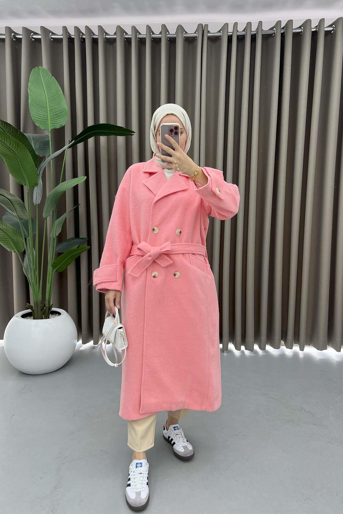 Sleeve Detailed Cashmere Coat Pink