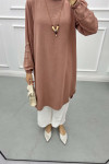 Tunic with Sleeve Detail and Necklace, Dusty Rose