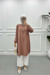 Tunic with Sleeve Detail and Necklace, Dusty Rose