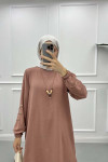 Tunic with Sleeve Detail and Necklace, Dusty Rose