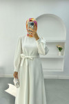 Sleeve Detailed Scuba Dress White