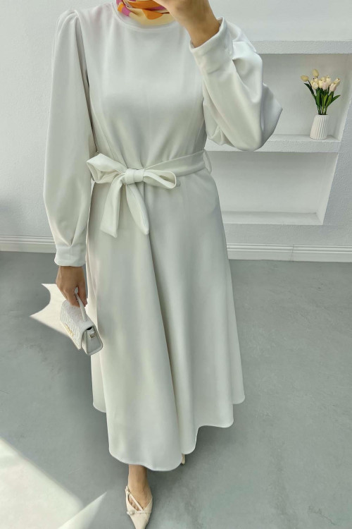 Sleeve Detailed Scuba Dress White