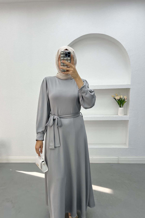 Scuba Dress with Sleeve Detail Gray