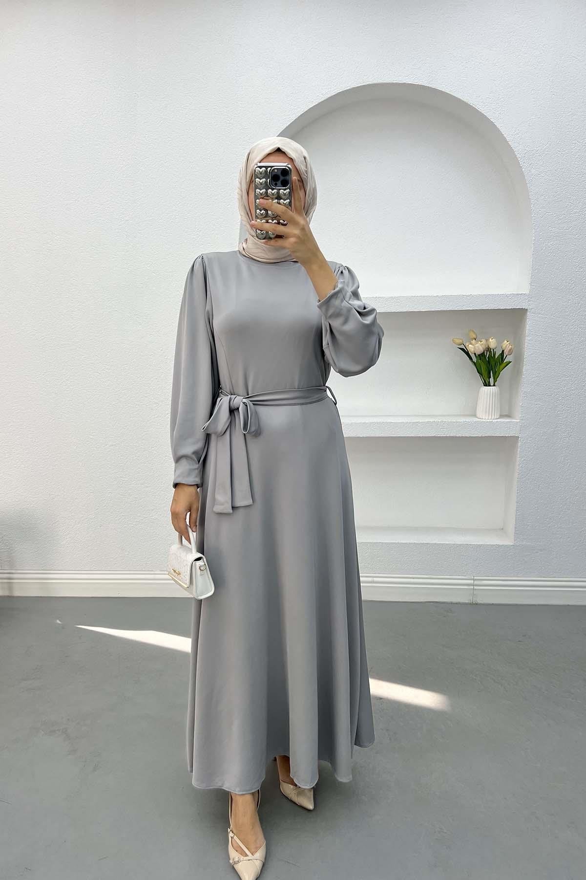 Scuba Dress with Sleeve Detail Gray