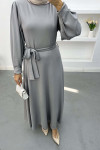 Scuba Dress with Sleeve Detail Gray