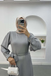 Scuba Dress with Sleeve Detail Gray