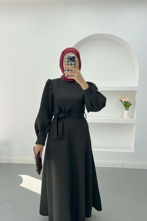 Sleeve Detailed Scuba Dress Black