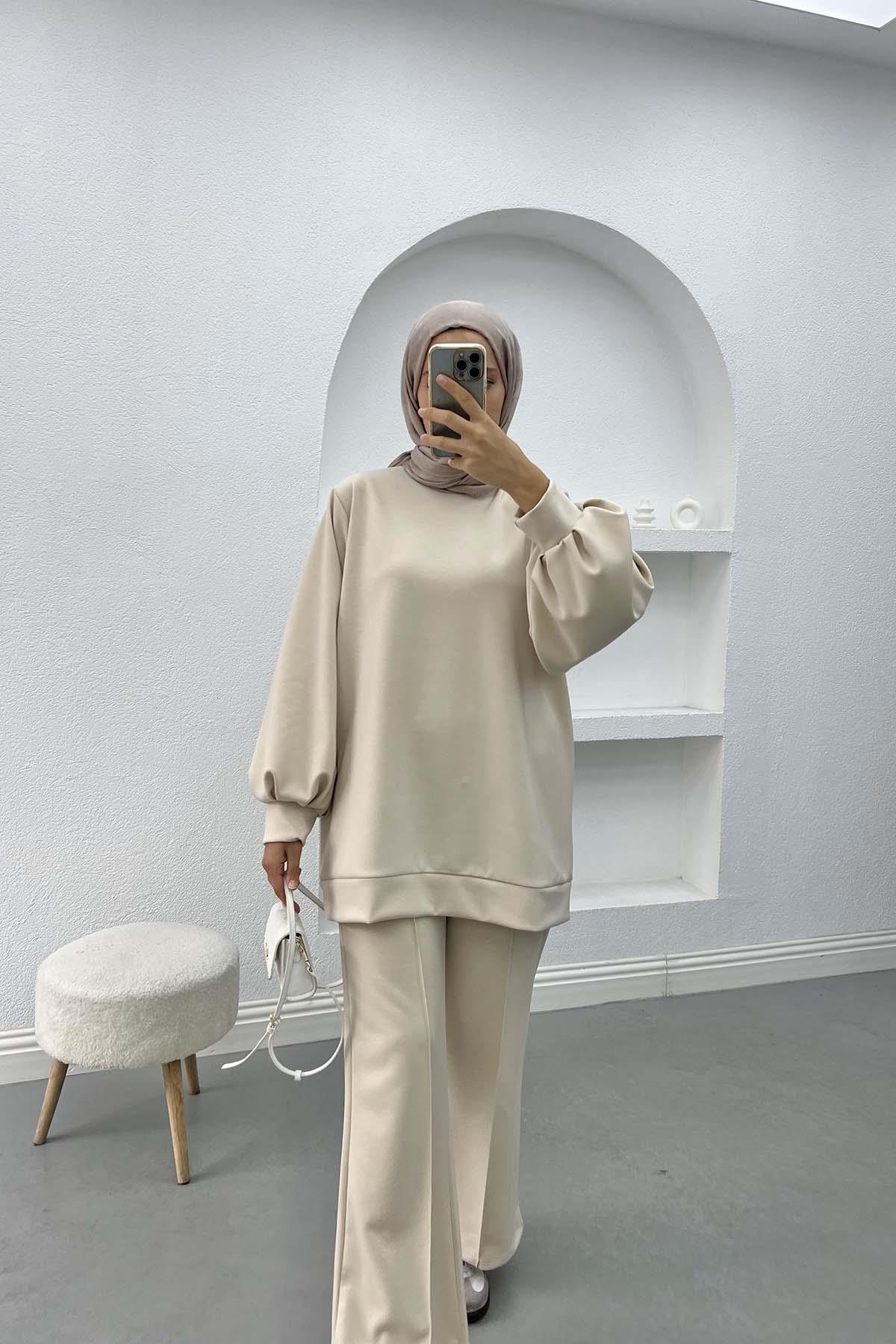 Sleeve Detailed Suit Cream