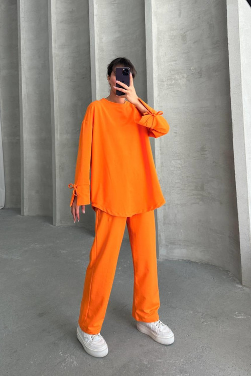 Sleeve Detailed Suit Orange