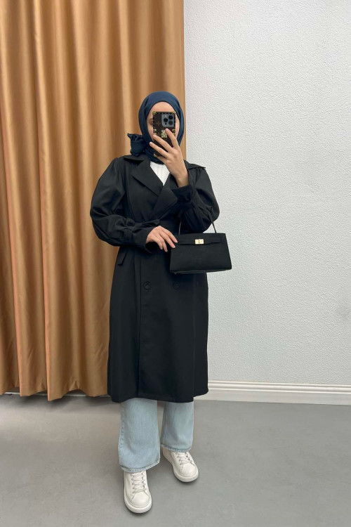 Sleeve Detailed Trench Coat Jeans Black