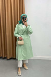 Sleeve Detailed Trench Coat Jeans Aqua Green