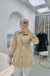 Trench Coat with Sleeve Detail Beige