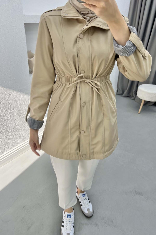 Trench Coat with Sleeve Detail Beige